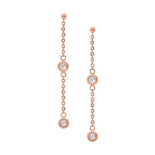 Ellani Stainless Steel Rose gold Plated CZ Drop Earrings