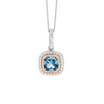Load image into Gallery viewer, Ellani Stg CZ Blue Spinel Halo Drop Pendant
