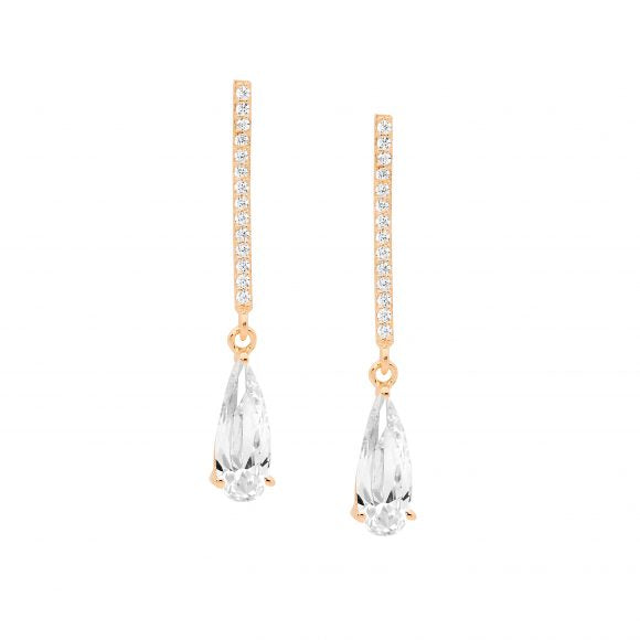 Ellani stg rose gold plated cz long teardrop earrings e569r