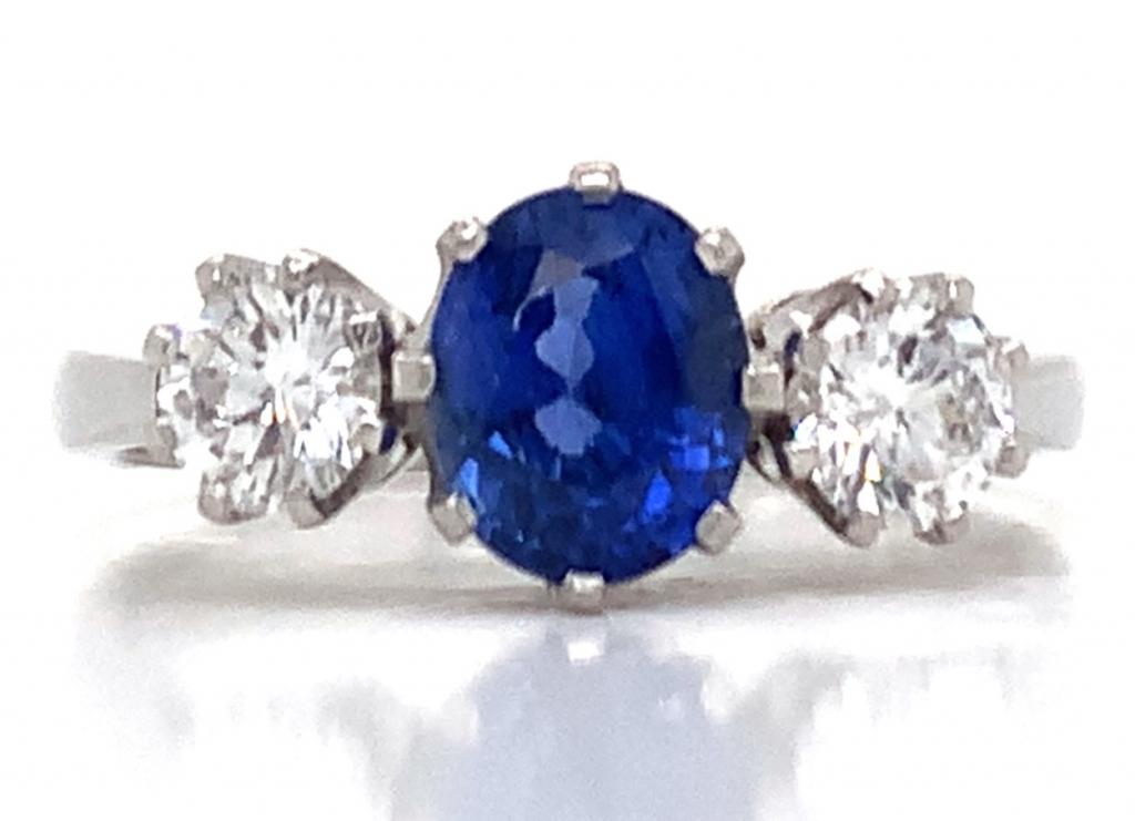 Platinum Sapphire Two Diamond Ring TDW 0.60ct