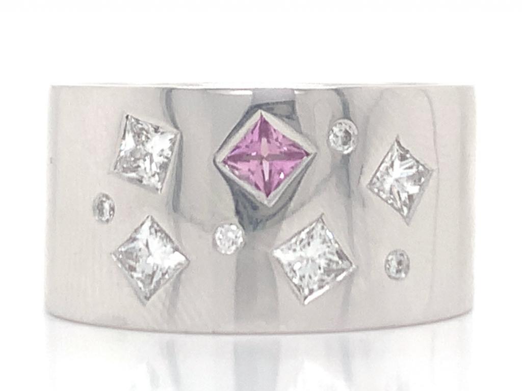 18ct White Gold Pink Sapphire Diamond Wide Ring TDW 0.54ct