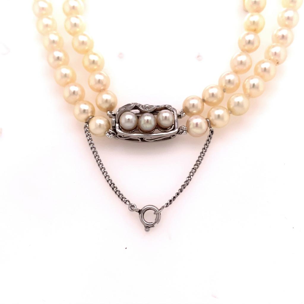 18ct white gold diamond akoya pearl double strand necklace
