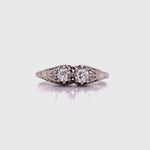 Load and play video in Gallery viewer, Platinum Two Diamond Deco Ring TDW 0.34ct

