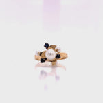 Load and play video in Gallery viewer, 9ct/Palladium Sapphire Pearl Deco Ring - Moving Parts
