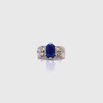 Load and play video in Gallery viewer, 18ct White Gold Sapphire Two Old Mine Cut Diamond Ring
