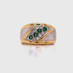 Load and play video in Gallery viewer, 18ct Two Tone Four Emerald Ten Diamond Ring TDW 0.28ct
