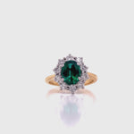 Load and play video in Gallery viewer, 18ct Synthetic Emerald Diamond Cluster Ring TDW 1.00ct
