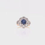 Load and play video in Gallery viewer, 18ct Sapphire Diamond Flower Cluster Ring TDW 1.10ct

