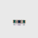 Load and play video in Gallery viewer, 18ct Sapphire Two Emerald Diamond Ring TDW 0.18ct

